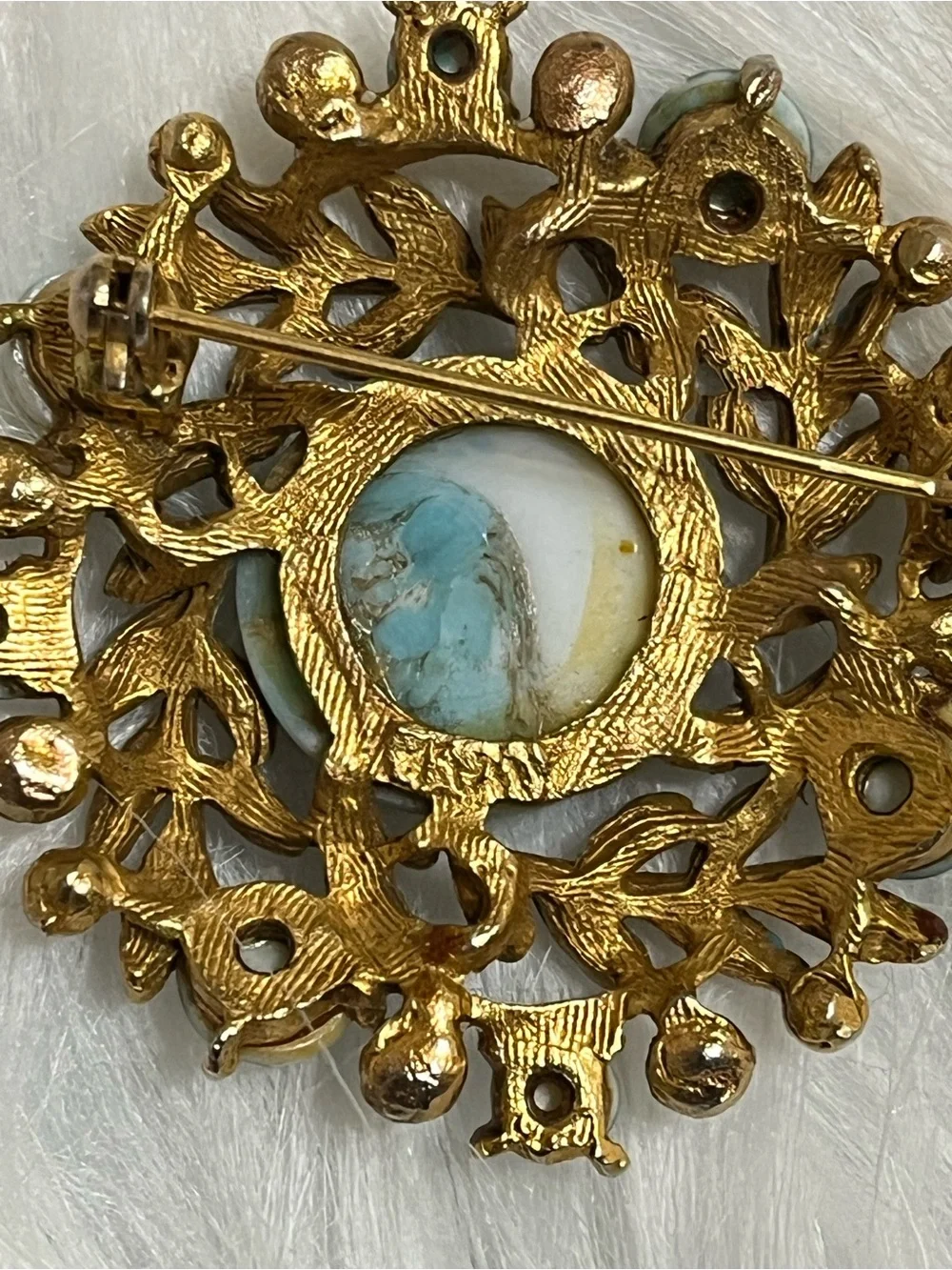 Vintage Turquoise Pearl Brooch